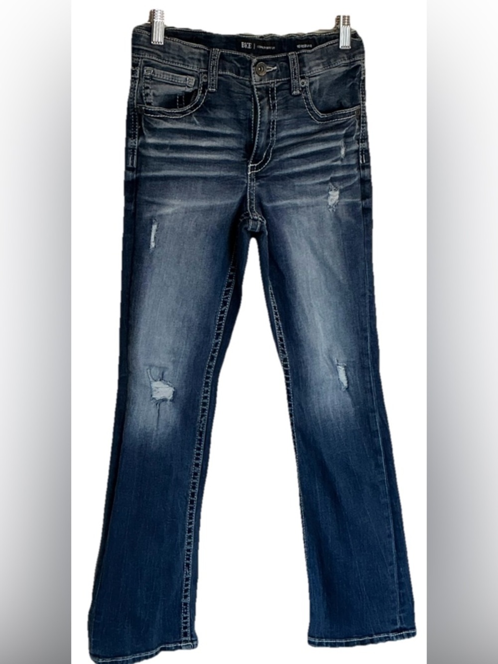 BKE Buckle Conner Bootcut Distressed Dark Blue Straight Jeans Unisex 16 Regular